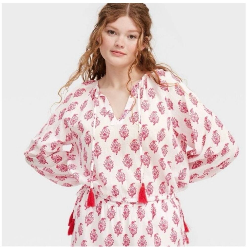 Roller Rabbit X Target White and Red Floral Boho Top Size Medium NWOT